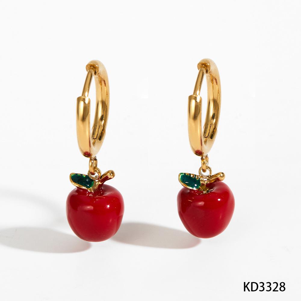 Милый Модный Покрытый Титановой Сталью 3D Капля Масла Яблоко Ожерелье Серьги Фруктовая Серия Аксессуары Подвеска Ожерелье Красное Яблоко Ювелирное Изделие