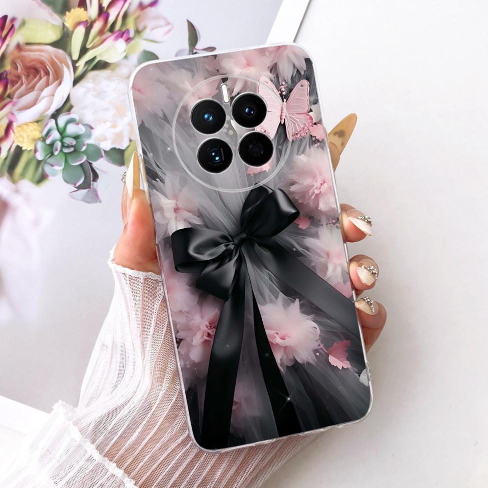 For Huawei Mate 50 Clear Case Cover Aesthetic Luxury Cute Cat Fashion Butterfly Funny Painted Funda For Huawei Mate 50E Casing