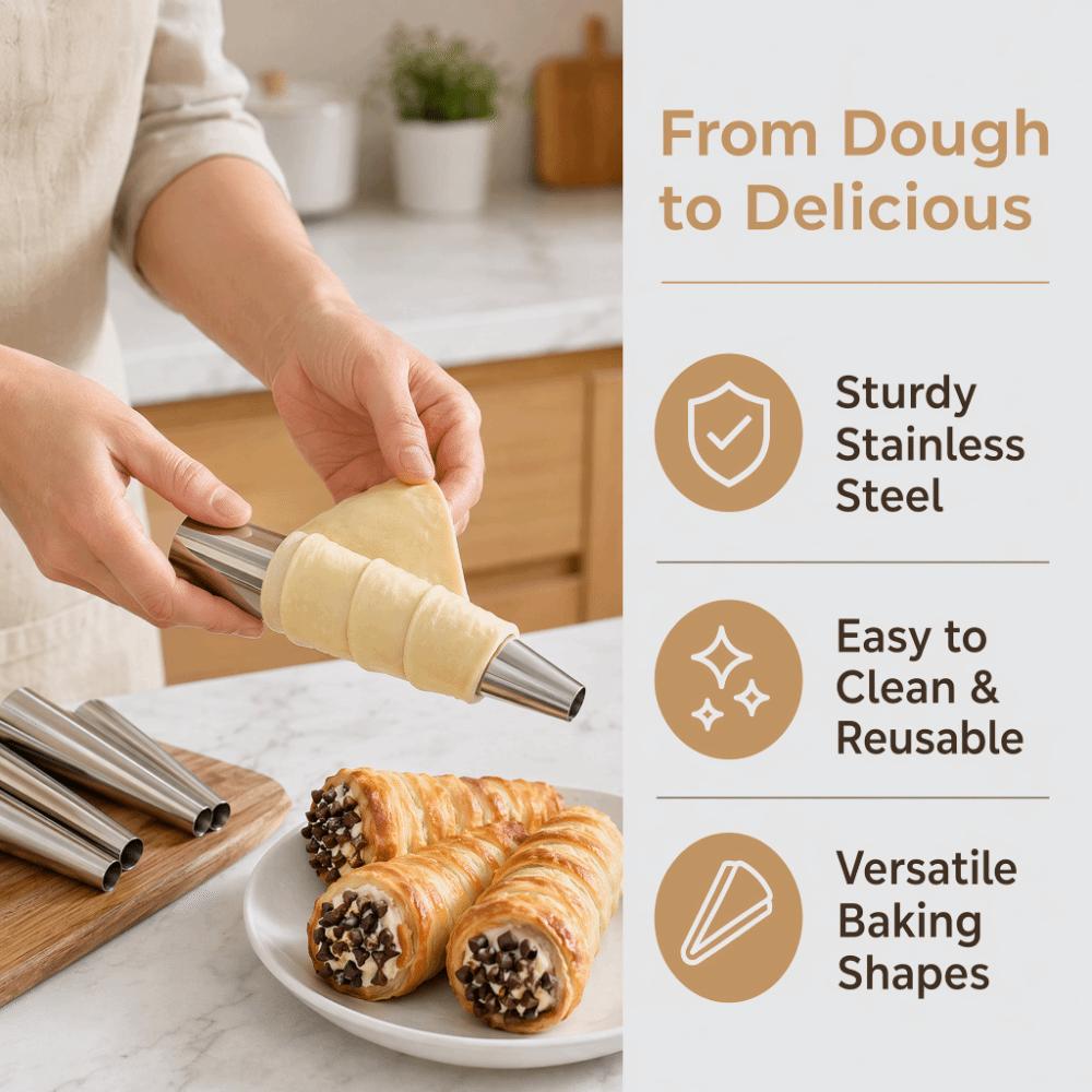 16pcs Non Stick Pastry Cone Mold Set Stainless Steel Danish Pastry Tube Home Cooking