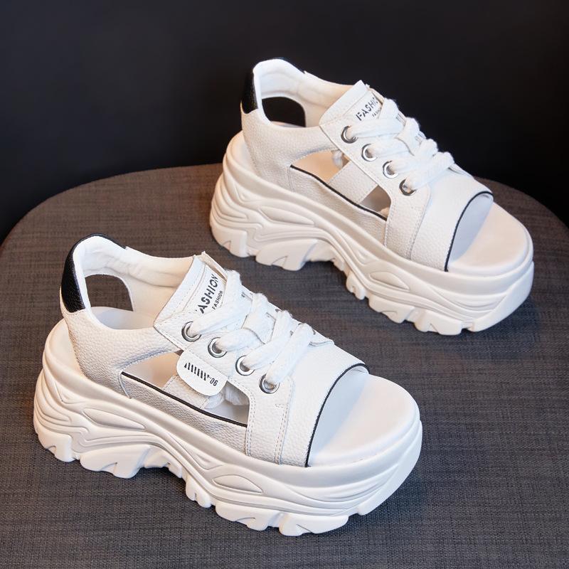 Женские летние сандалии на толстой подошве, с внутренней платформой, с закрытым носком, повседневные, на наклонном каблуке, римские спортивные сандалии из спилка