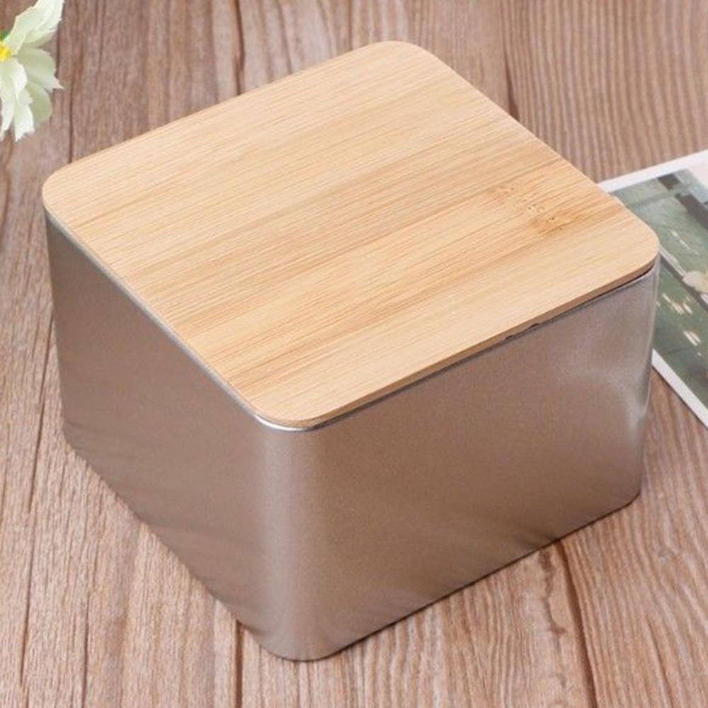 Жестяной ящик для хранения, органайзер с бамбуковой крышкой для денег, монет, конфет, ключей, квадратный, высокое качество, уборка ванной комнаты