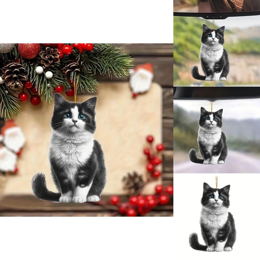 Очаровательный 2D акриловый кулон на зеркало заднего вида в виде черного кота для любителей питомцев, декор для автомобиля