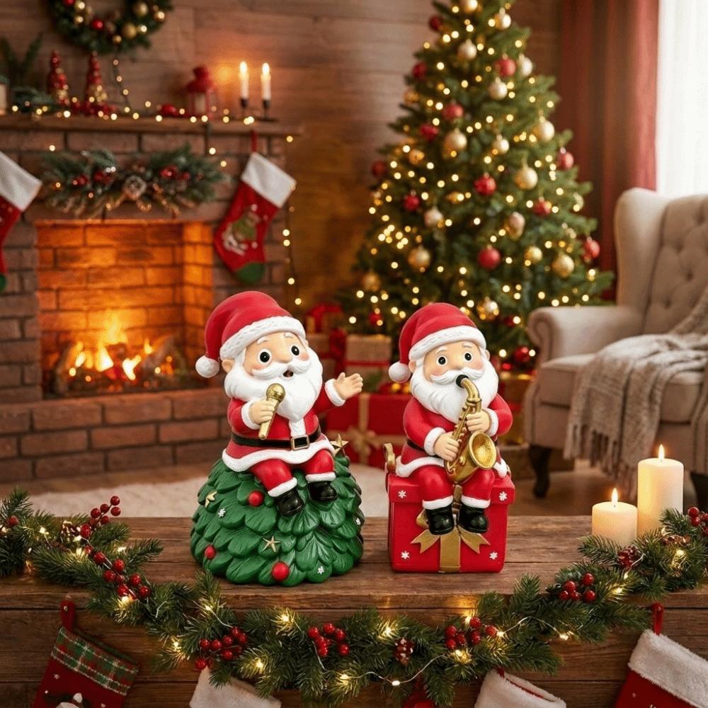 Resin Santa Claus Figurine Festive Santa Statue Christmas Desktop Ornament Entryway Decor