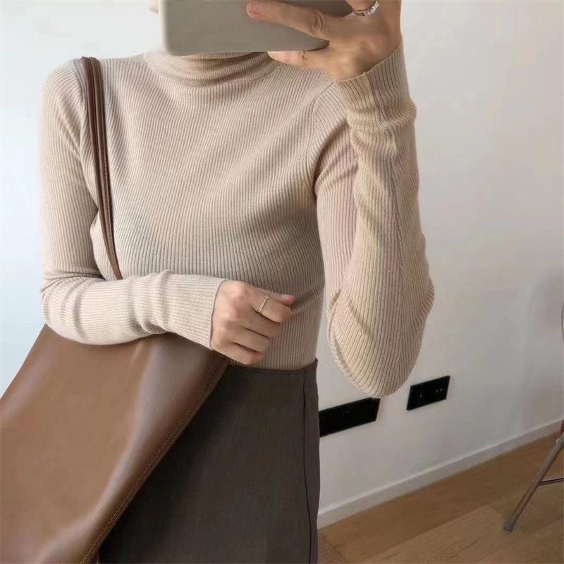 Осенне-зимний женский свитер, водолазка, нижняя рубашка с длинными рукавами, тонкая часть внутреннего плотного тонкого вязаного свитера