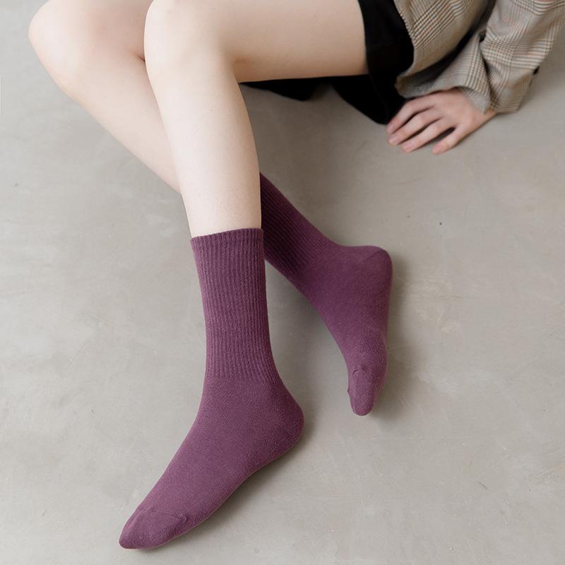 Ladies Spring New Solid Color High Rubber Band Cotton College Wind Tube Cotton Socks