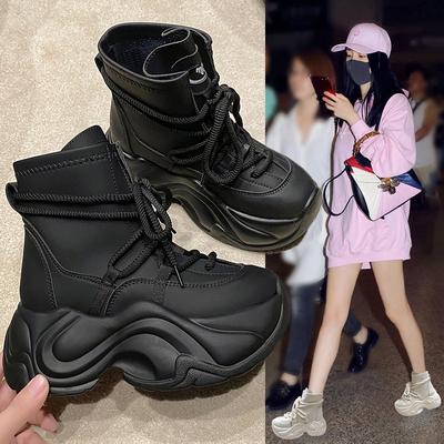 Модные женские осенне-зимние ботильоны из кожи на высоком каблуке, мотоботы, женская толстая подошва, высокая платформа, боевые повседневные ботинки