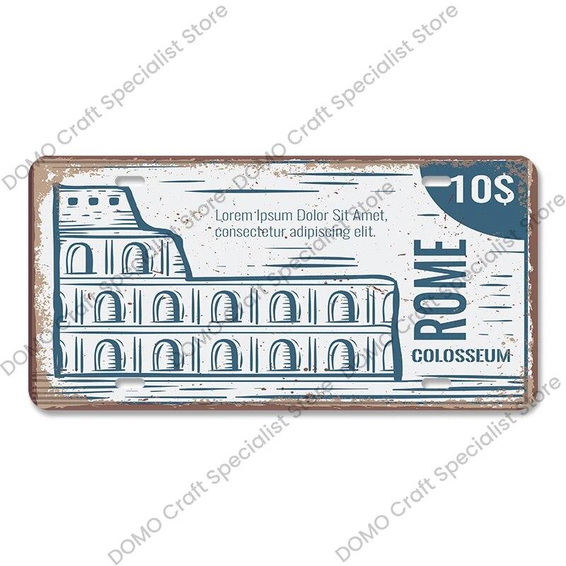 National Landmark Poster Car License Plate Retro France New York Australia Metal Tin Signs Wall Decor Garage Car Club