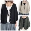 Spring Women Cardigan Sweaters Solid Color Loose V-Neck Long Sleeve All Match Pockets Coats