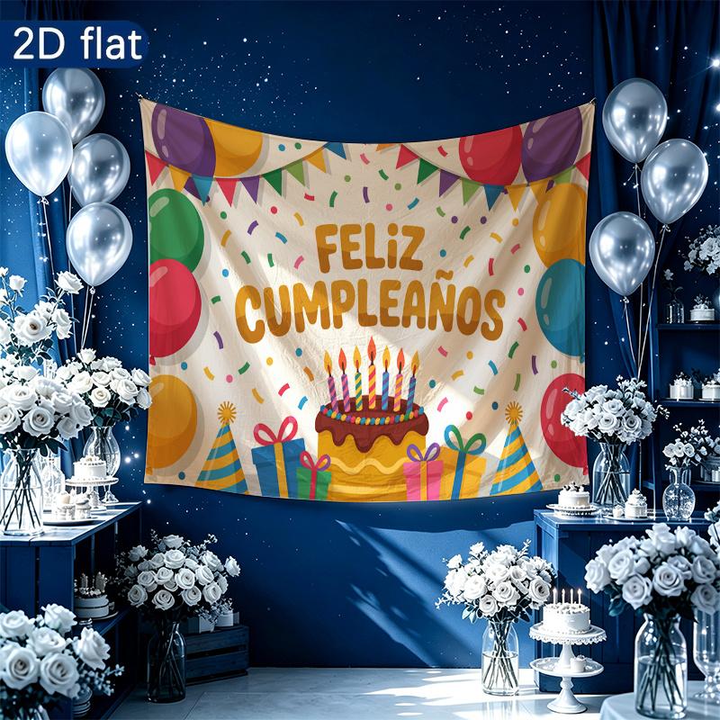 Birthday Balloons Confetti Gifts Party Backdrop, Polyester Banner for Wall Decor & Photo Props