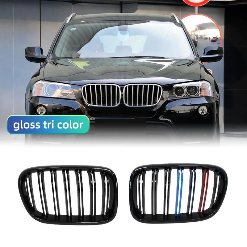 2PCS Racing Grill Gloss Black Car Front Bumper Grilles For BMW X3 F25 2011-2013 Kidney Grille New Accessories Replacement