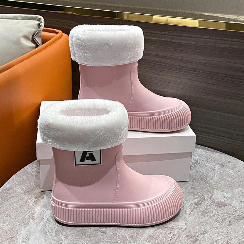 Зимние модные женские резиновые сапоги средней длины с толстыми подошвами, нескользящие женские резиновые сапоги, нескользящая обувь для отдыха на природе