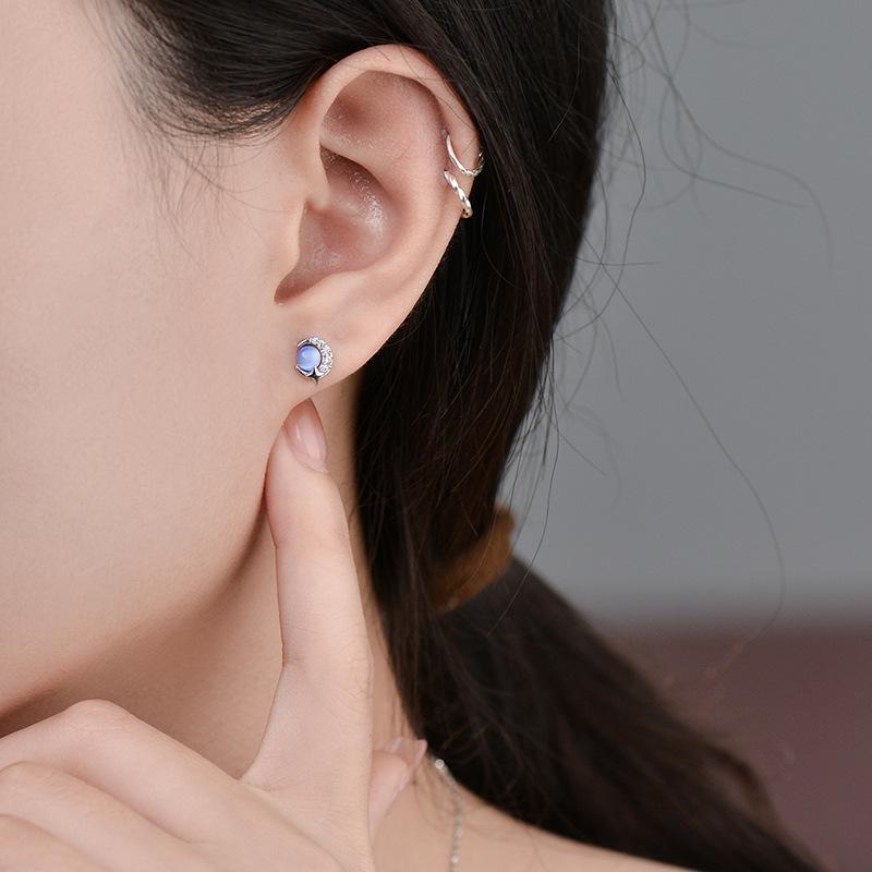 Blue Cat Eye Stone Moon Planet Earrings Light Luxury Small Niche Temperament Earrings Women's Earrings