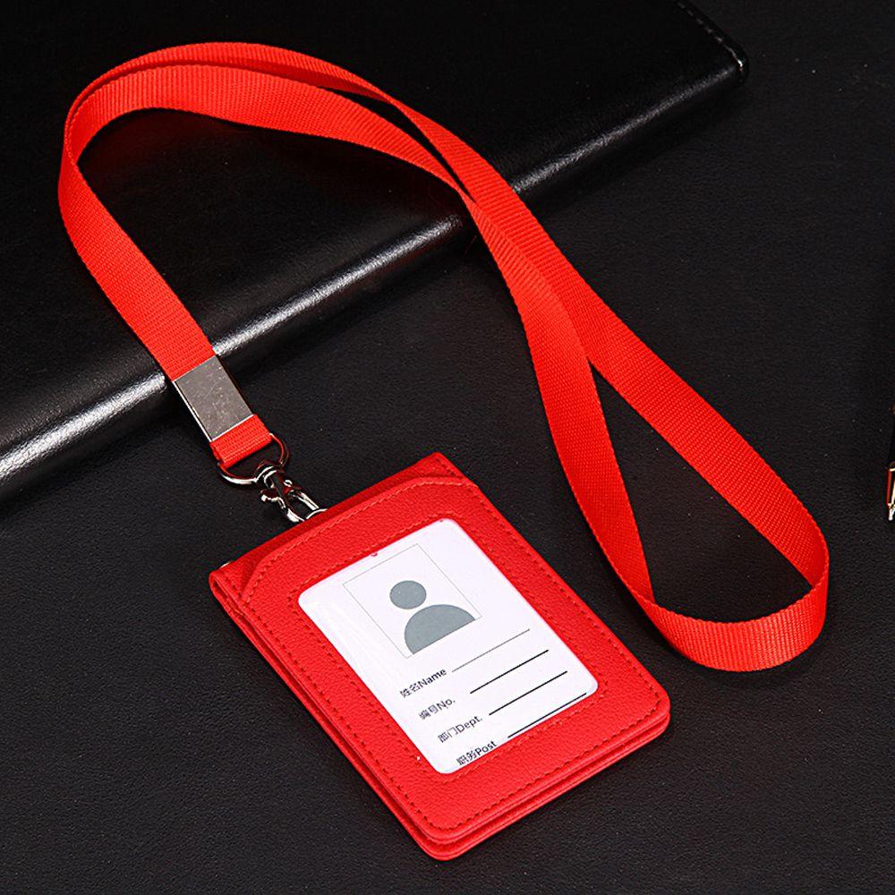 PU Leather Coin Purse Neck Strap Stationery Business Card Holder with Lanyard ID Desk Organizer Badge Holder Bus Cards Cover