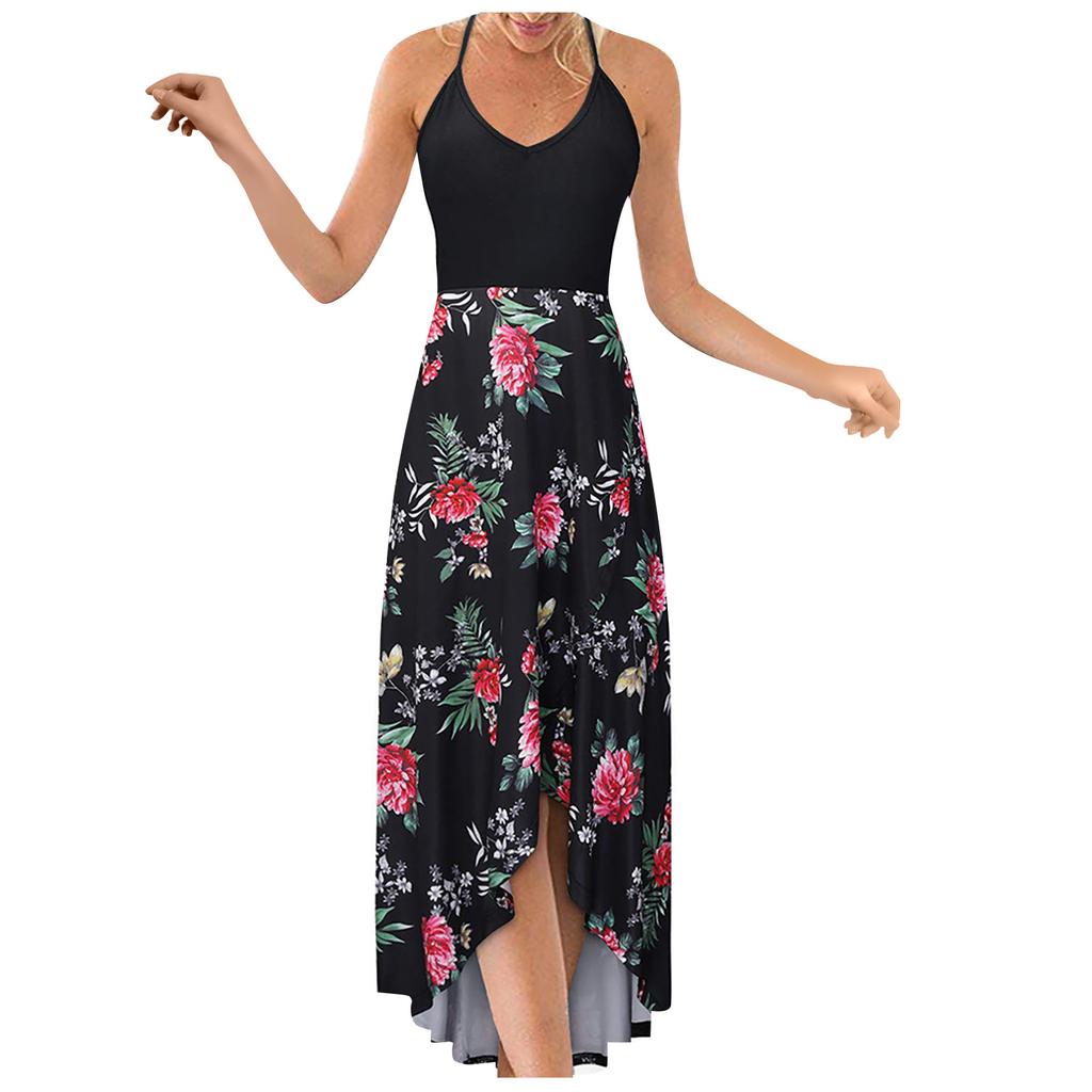 Fashion Casual V-Neck Sleeveless Strap Open Back Sexy Print Dress