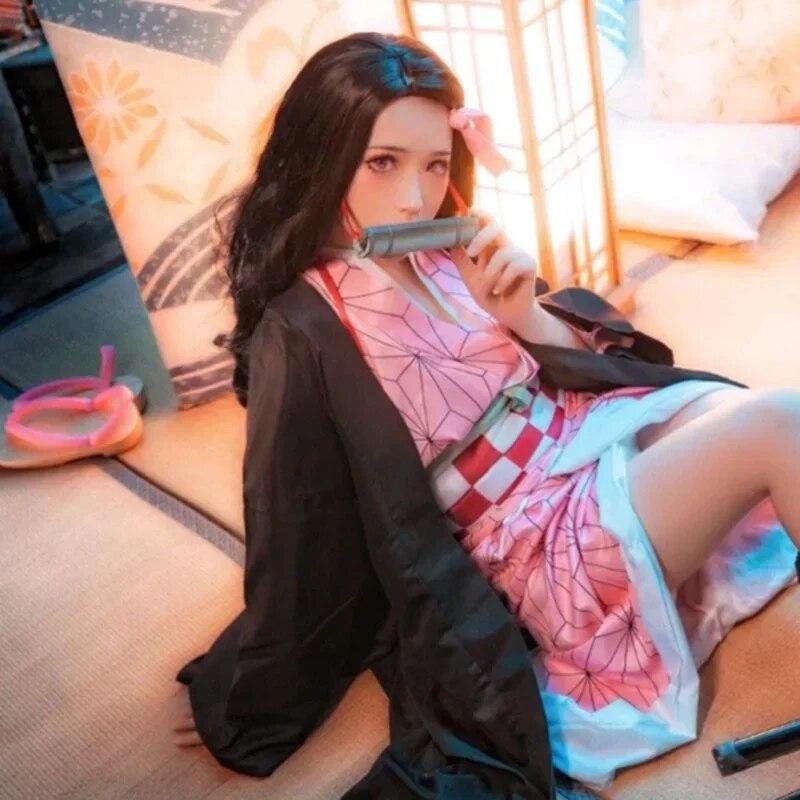 Камадо Незуко Косплей Аниме Demon Slayer Kimetsu No Yaiba Nezuko Косплей Костюм Парик Nezuko Demon Slayer Костюмы Кимоно Женщины