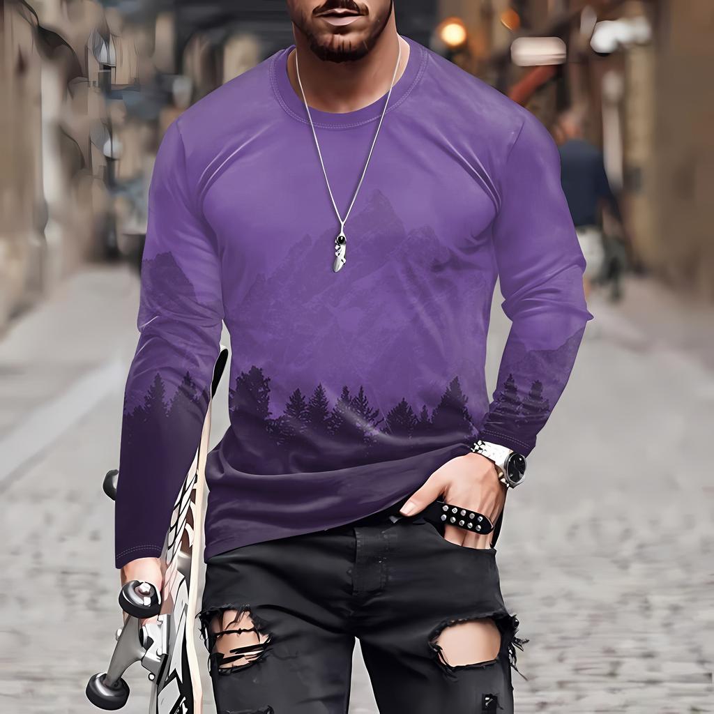 Муж. Футболка Круглый вырез Одежда Одежда На открытом воздухе Длинный рукав С принтом Модельер Винтаж