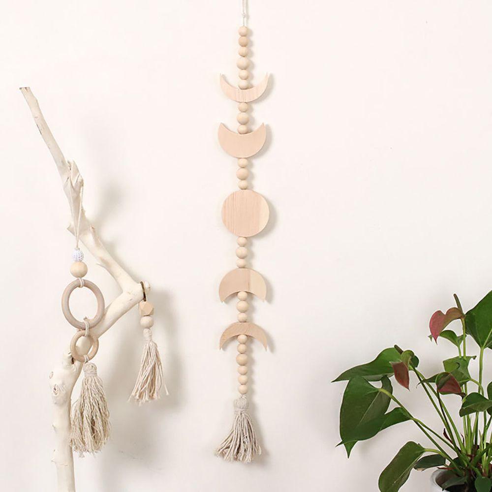 Wall Decor Celestial Ornament Tassel Wood Bead Garland Wall Hanging Wood Moon Phase