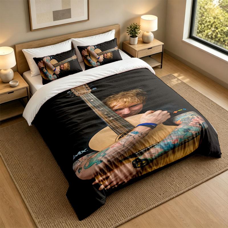 3Pcs Bedding SetEd Sheeran Soft Bed Sheet and Two Pillowcases Home Bedroom Decor
