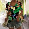 Футболки с цветочным принтом и тропическими растениями, женская футболка с 3D-принтом и V-образным вырезом, короткий рукав, свободные футболки Harajuku Y2k, женская одежда