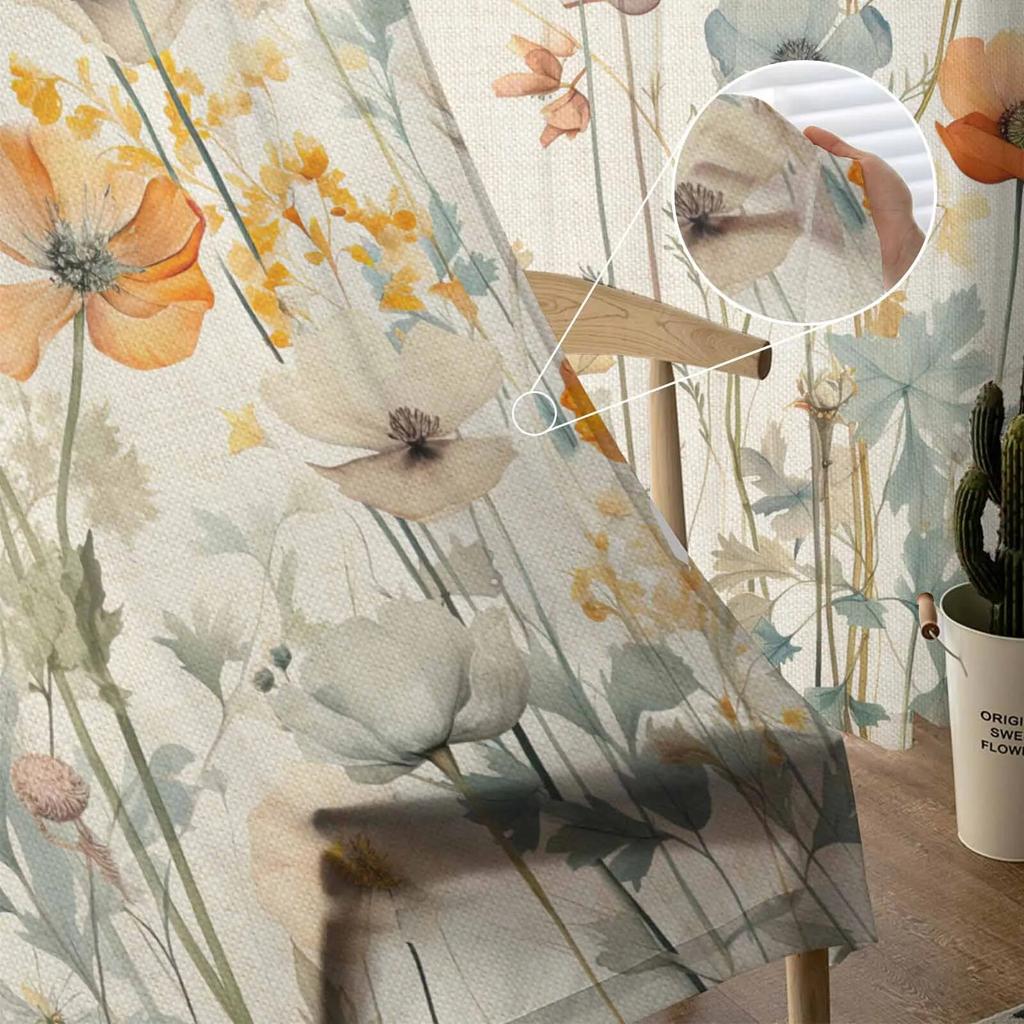 Винтажные прозрачные шторы с акварельными цветами и листьями для гостиной, кухни, оконные шторы, тюлевые занавески для спальни, вуали