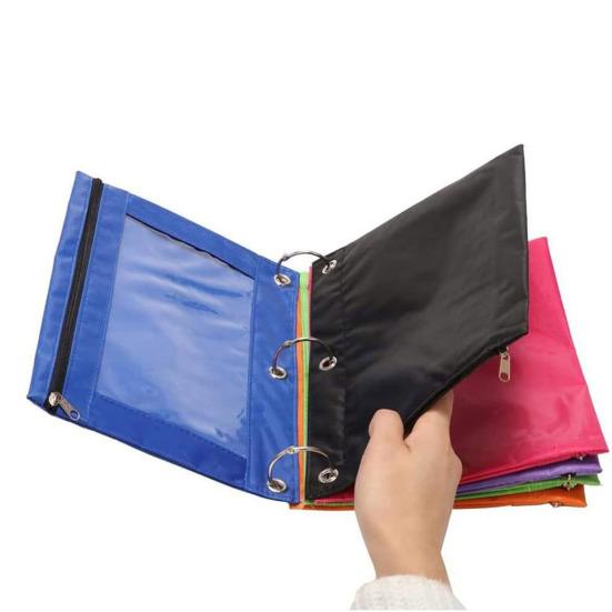 Пенал большой емкости с 3 кольцами, прозрачным окошком, застежкой-молнией и ручкой