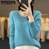Свитер из чистой шерсти и кашемира, женский пуловер с V-образным вырезом, повседневный трикотажный топ, осенне-зимнее женское пальто, корейская мода