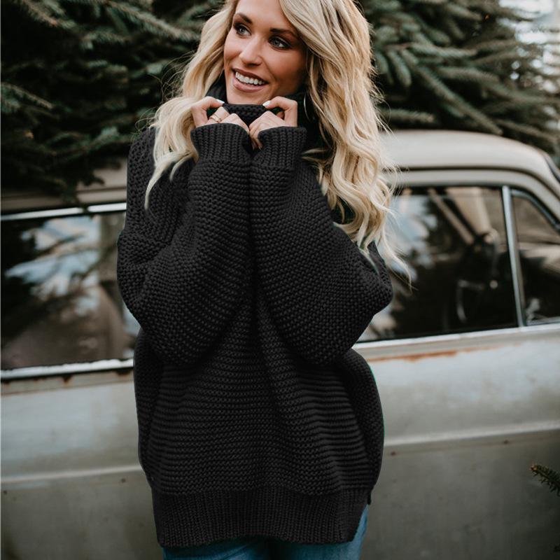 Женский осенне-зимний трикотажный свитер-водолазка с длинными рукавами и толстым воротом