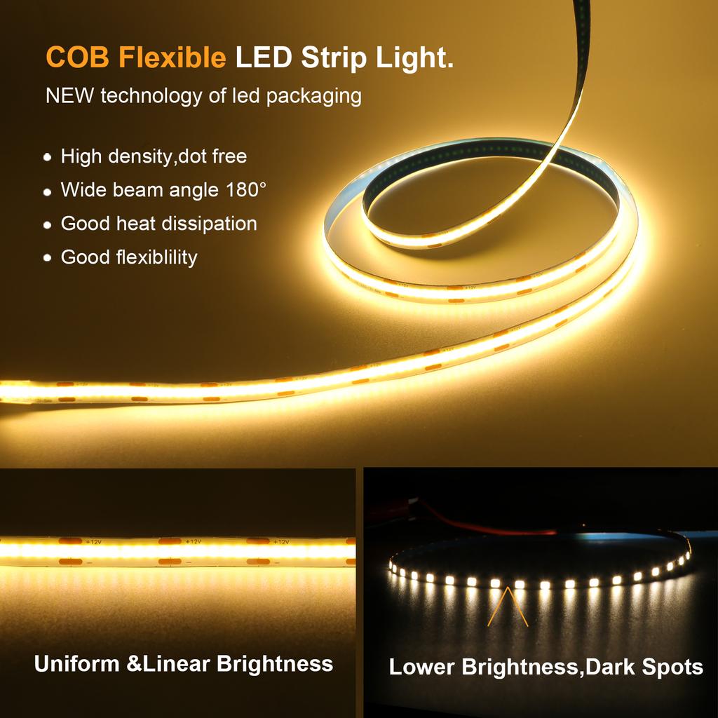 12V 24V COB LED Strip Light 320 LEDs/M Self Adhesive Flexible Ribbon Rope White Pink Yellow Blue Red Green Home Decor