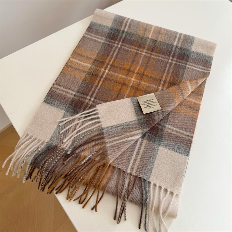 2024 Luxury Korean-Style Women's Wool Plaid Scarf - Warm, All-Season Shawl