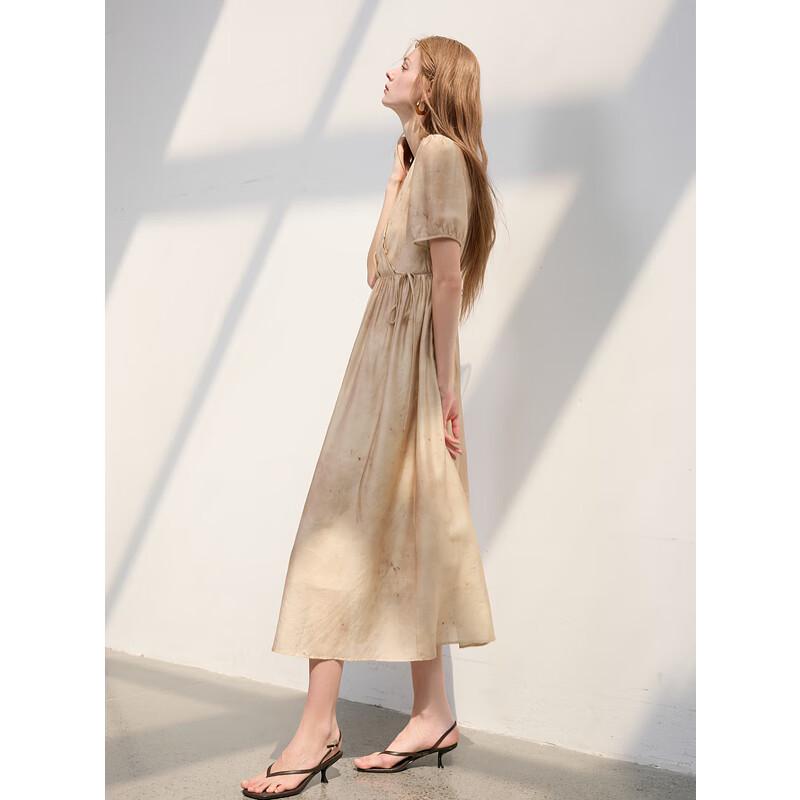 Sancai 2025 Летнее лиоцелловое платье с V-образным вырезом, рукавами-буфами, А-силуэта, длинное