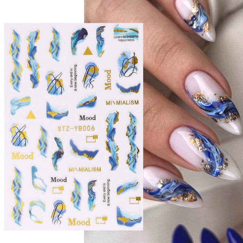 Fashion Marbling Pattern 3D Nail Art Decal Summer Gel Polish Sticker Geometry Manicure Decoration