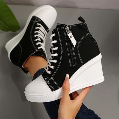 35-42 Женская весна-осень Новая мода Уличная легкая парусиновая обувь для женщин Кроссовки на танкетке с увеличенным каблуком Heig Повседневные кроссовки на платформе