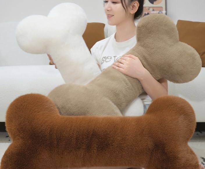 [dokidoki] Bone-Shaped Plush Cushion, Body Pillow, Sleeping Pillow, Large, Fluffy, Manga Meat and Bone Design, Beige, 67cm