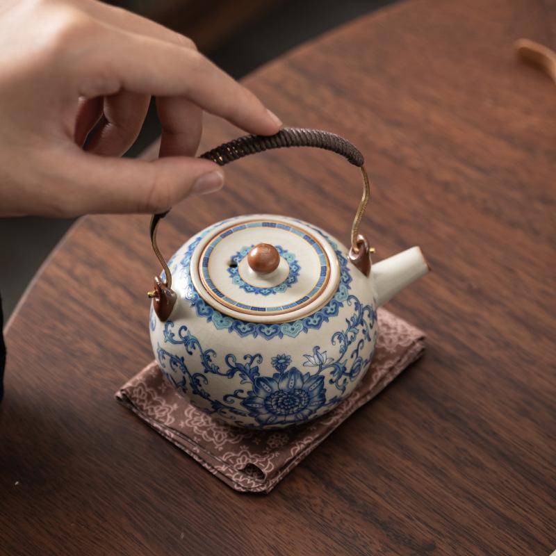 Ру kiln витая ветка лотос ручной захват крышка горшка чашка одиночная высококачественная ретро сине-белый чай с крышкой керамический набор для кунг-фу чая