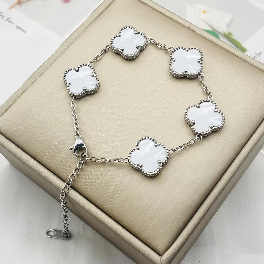 15 мм не теряет цвет четырехлистный клевер титановая сталь пять цветов браслет женская мода универсальный высококлассный чувство женского браслета