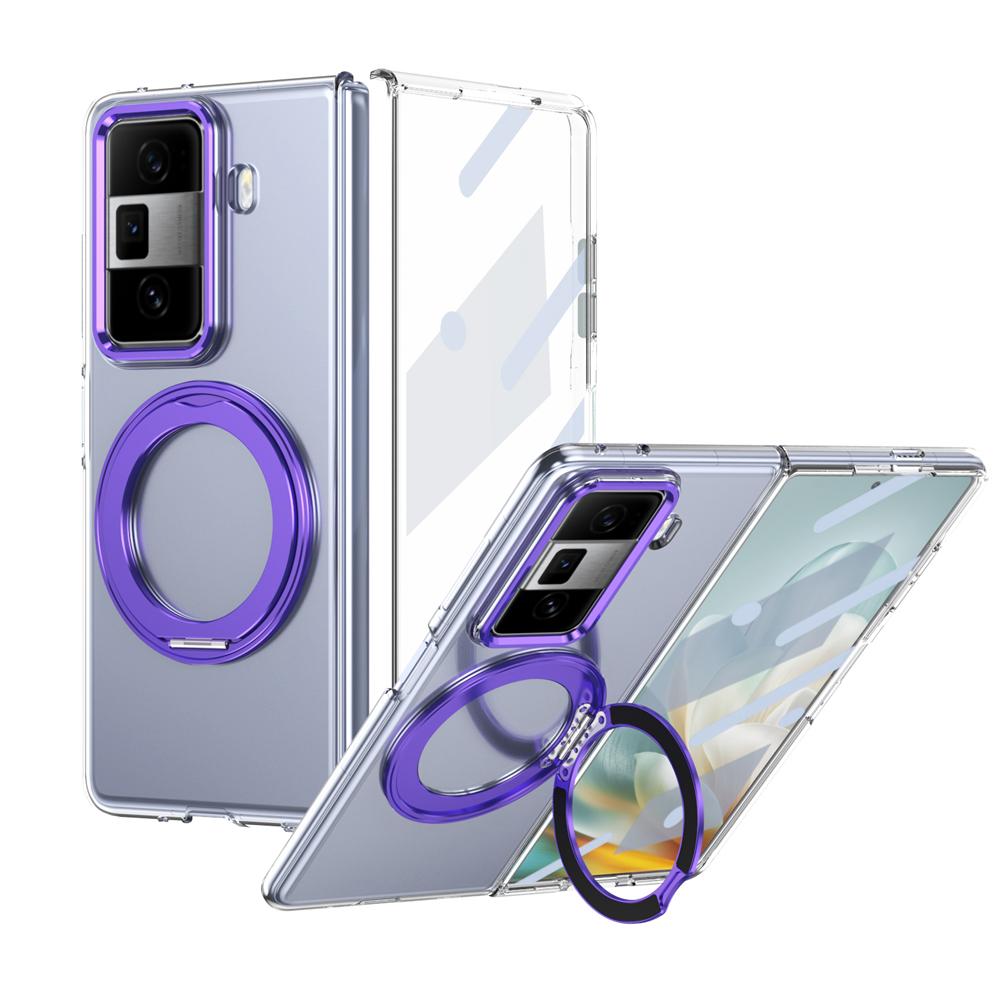 KEYSION Вращающийся на 360° магнитный чехол-подставка с кольцом для HONOR Magic Vs3, прозрачный жесткий чехол для ПК-телефона со стеклянным защитным экраном