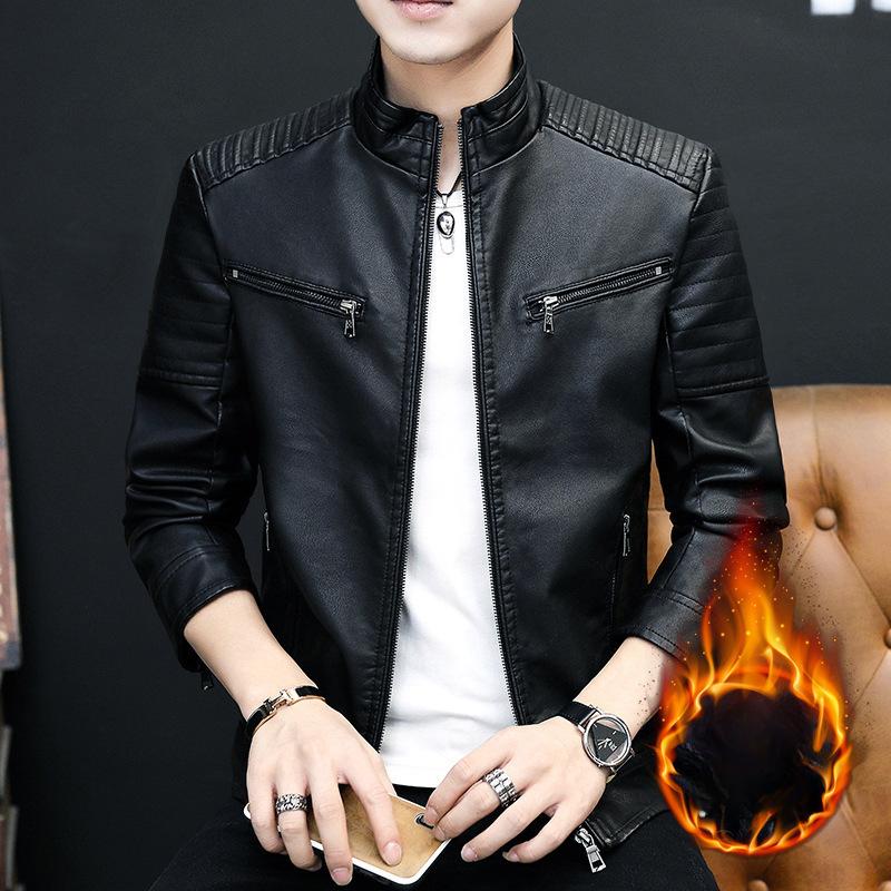 Мужская кожаная куртка с воротником-стойкой, весна и осень, новая корейская стильная красивая куртка из искусственной кожи для летающего мотоцикла для мужчин