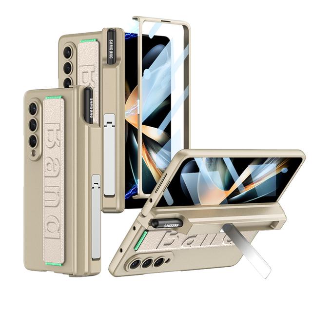 Чехол-держатель S Pen с ремешком на запястье для Samsung Galaxy Z Fold 4 5g, магнитная защита шарнира, жесткий чехол для ПК с пленкой для экрана