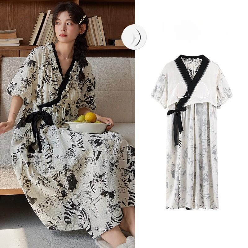 Cloud Cotton Short Sleeve Sleep Dress With Chest Padding For Comfortable Home Wear