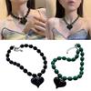 Resin Beaded Necklace with Heart Pendant Adjustable Length Choker Stylish Hip Hop Neckchain for Fashionable Women