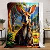 "Kangaroo Mom and Joey in Nature Scene" Patterned flannel blanket perfect for the bedroom living room, sofa, or a little nap