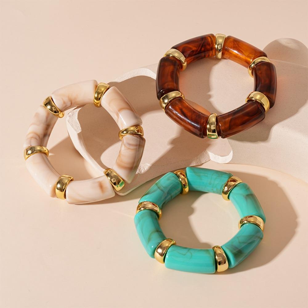 Retro Smudge Acrylic Bracelet Simple Vintage Maillard Hand Ring Bamboo Elastic Bangle Women