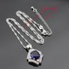 WPAITKYSSilver Color Jewelry Set for Women Dark Blue Zircon Bracelet Earrings Necklace Pendant Open Rings