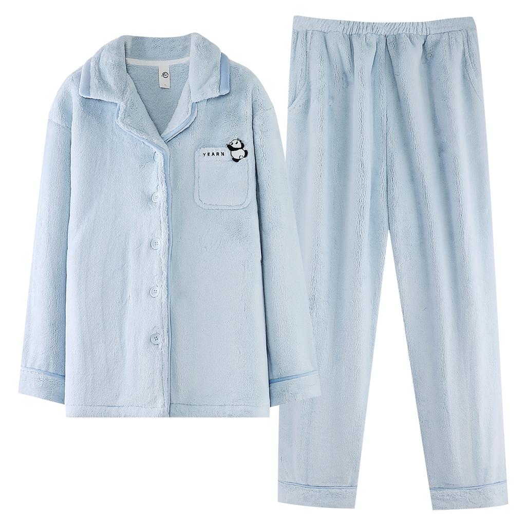 Пижама из кораллового флиса женская осенне-зимняя зимний флис теплый костюм фланель утолщенная домашняя одежда