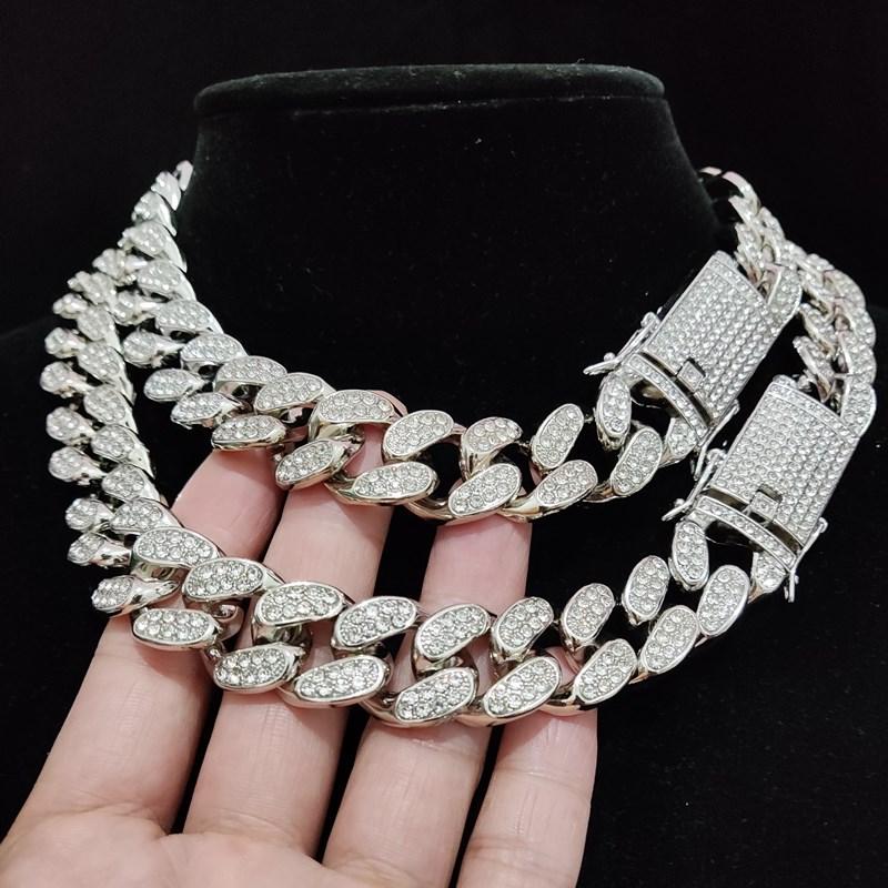 Iced Out Bling Bling Chain ожерелье высокого качества шириной 20 мм Miami Cuban Chain Hiphop ожерелья модные очаровательные ювелирные изделия