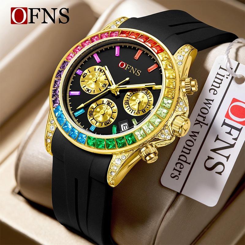 Rainbow Diamond Chronograph Men's Watch Six Pin Quartz Movement Waterproof Calendar Night Light Luxury Men's Watch