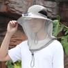 Mosquito Head Net Hat with Fan for Men Women Wide Brim Sun Hat with Mesh Net Summer Cooling Bucket Hat for Outdoor Fishing Hiking