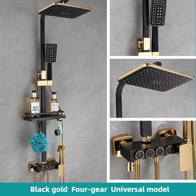 Черный цифровой дисплей Напорная душевая лейка Бытовая ванная комната Термостатический тропический душ Кнопочная душевая лейка Набор