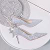 Silver High Heels Women's Stilettos 2025 New Summer Sequins Diamond Crystal Main Dress Wedding Shoes Xiuhe Two Wear Bride Wedding