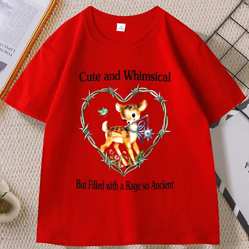 Cute and Whimsical Deer Tshirt Cotton Short Sleeve Tshirt Summer Roun Dneck Base T Shirt for Unisex WOMEN Comfortable Clothing